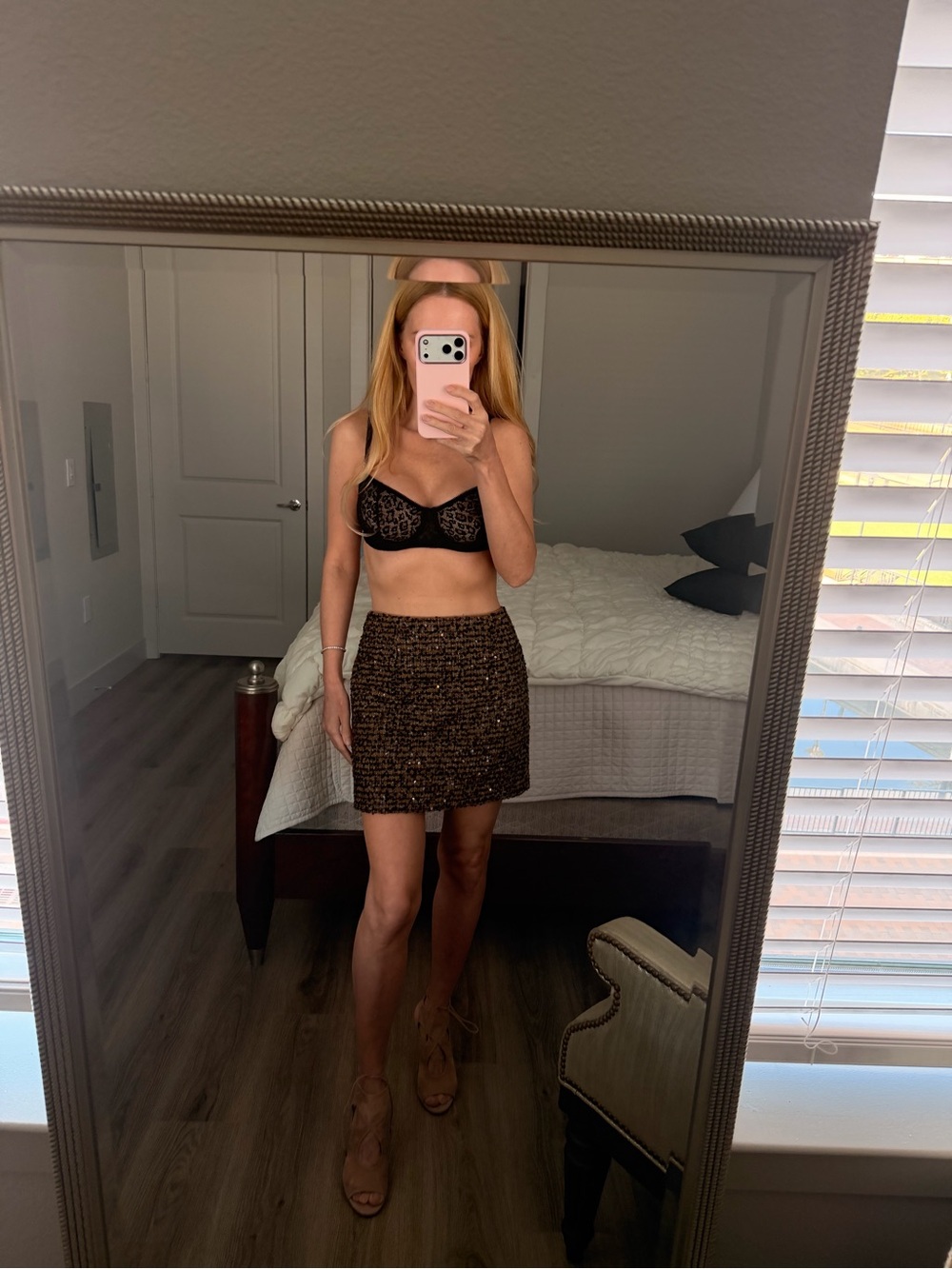 Gianni Bini Sequin Tweed Mini Skirt Brown Black NWT Size 0